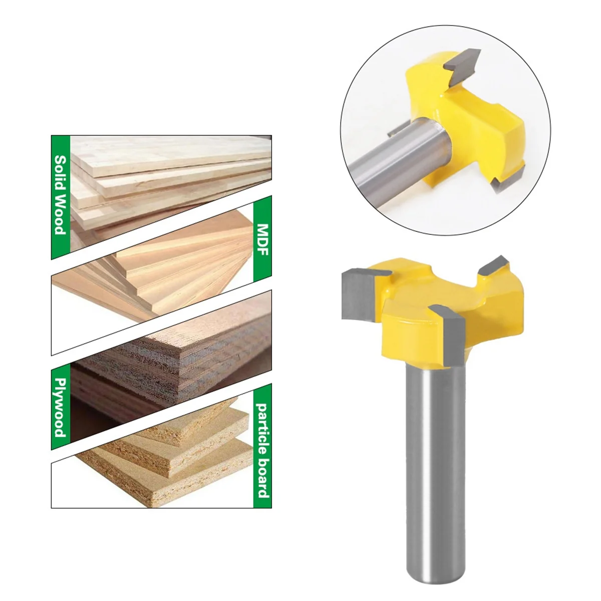 8mm Shank 3 Teeth T-Slot Router Bit Milling Straight Edge Slotting Milling Cutter Cutting Handle for Wood Woodwork