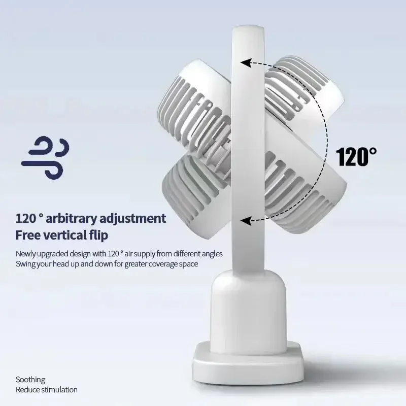 Imagem -04 - Ventilador sem Fio Portátil com Luz Noturna Mini Ventilador Elétrico Ventiladores Recarregáveis Usb para Desktop Escritório Casa Rotação 120 ° Silencioso