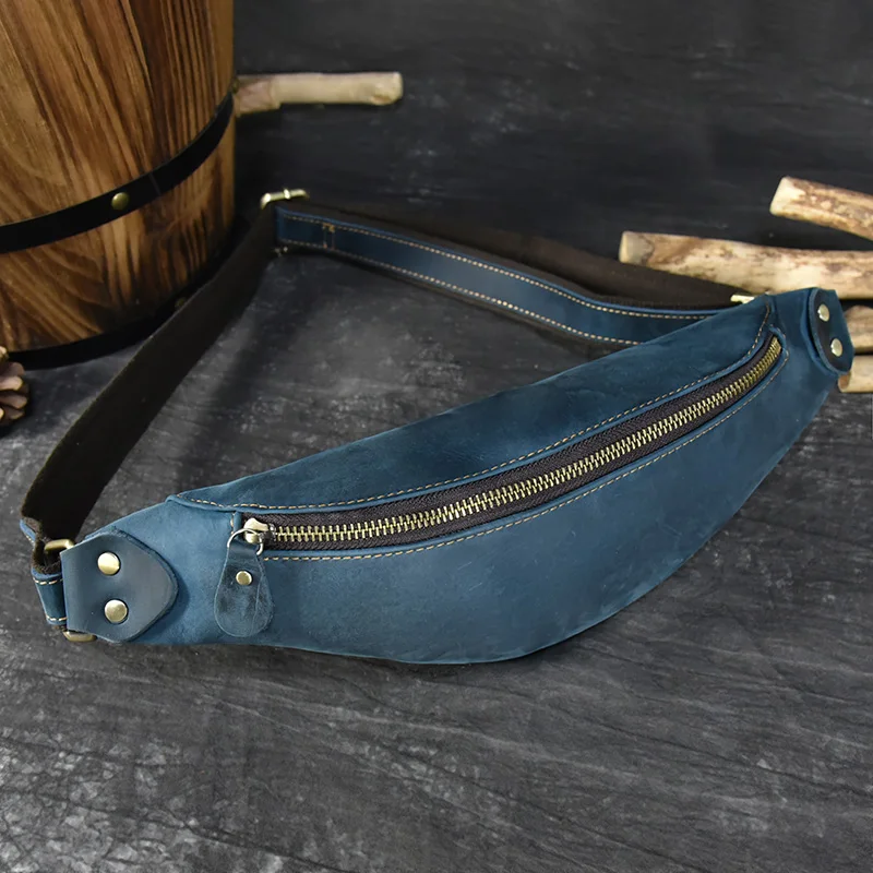 Men Genuine Leather Waist Bag Vintage Sling Chest Bag Unisex Casual Retro Waist Pack Real Cowhide Crossbody Bag Fanny 4 Color