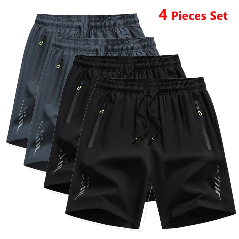 4 Pieces Running Shorts Men Breathable Loose Basketball Football Soccer Sports Shorts Gym Fitness Training Workout Shorts Beach