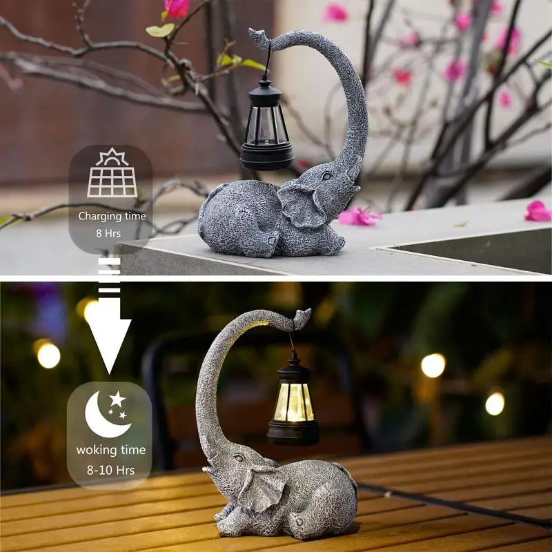 Elephant Solar Light Sculpture for Garden/Yard Decoration Gifts for Women Men Mum Birthday Gift Waterproof Resin Ornament Craft