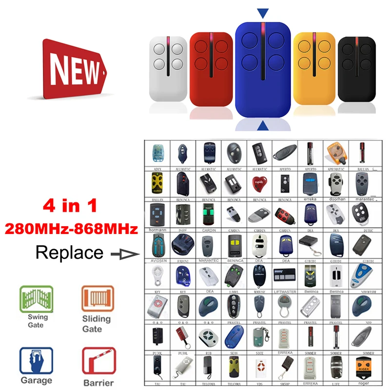 4 in 1 MultiFrequency Garage Door Opener / Gate Remote Control 280MHz-868MHz 433MHz Garage Door Controls Hand Transmitter