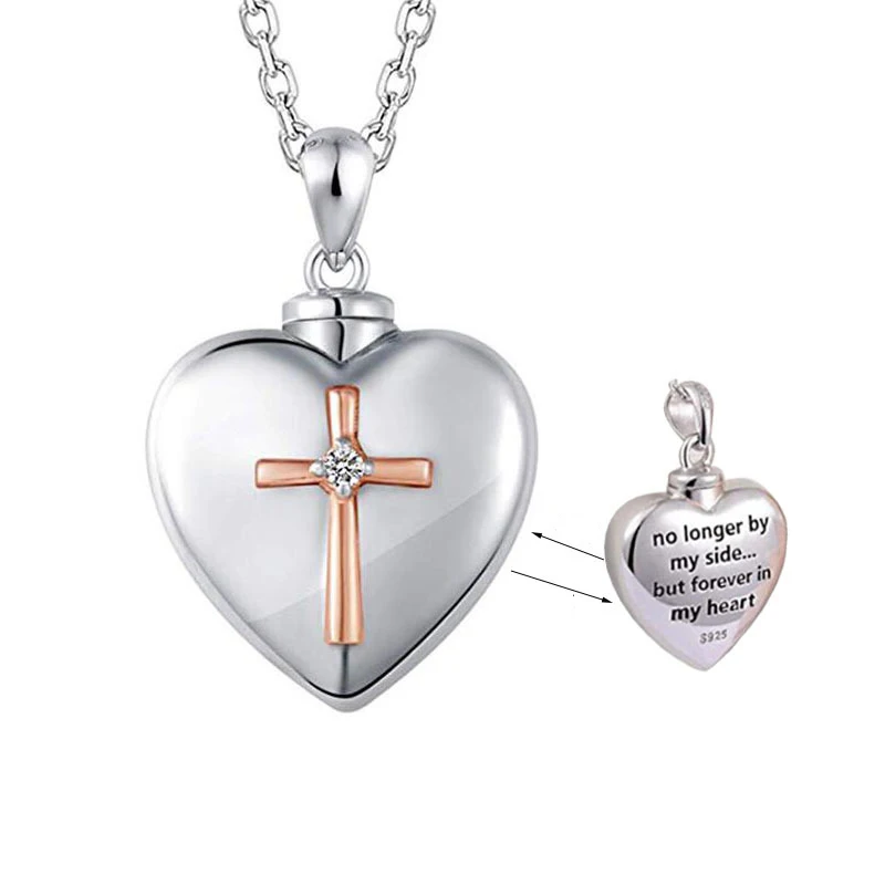 Cross Heart Cremation Pendant Keepsake Urn Necklace for Ashes Jewelry Gifts