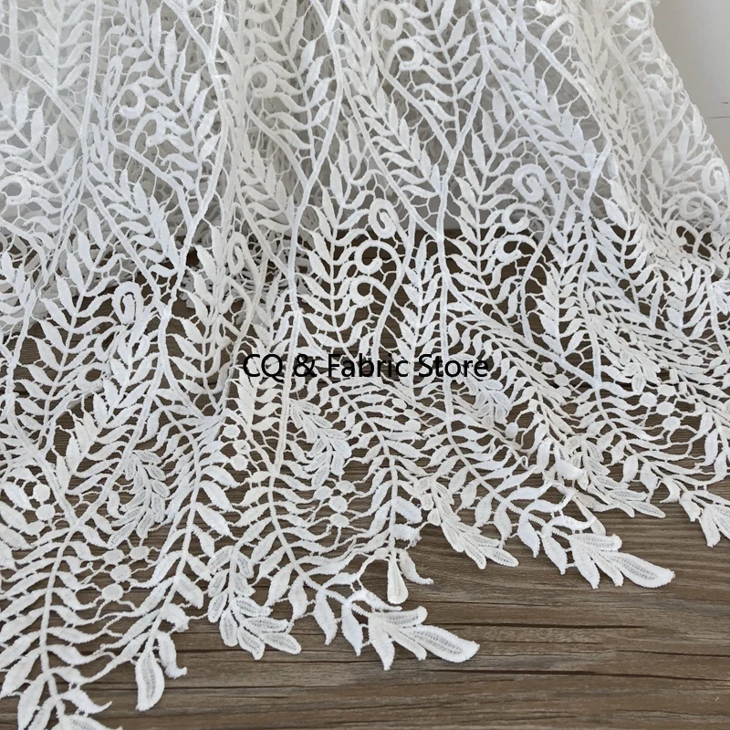 White Hollow-Out Lace Fabric With Wheat Ear Embroidery For Clothing Derss And Home Décor By The Yard