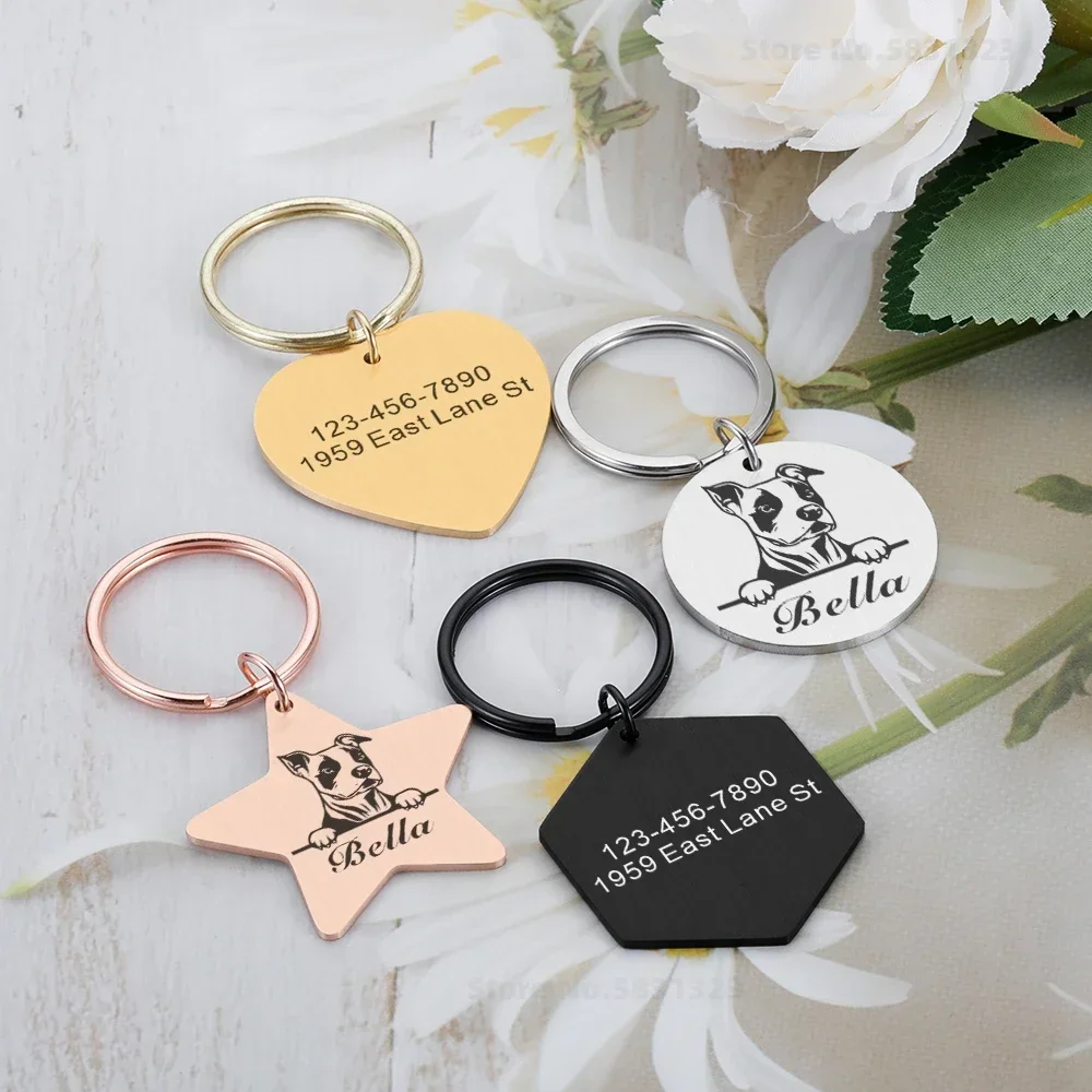 Personalized Pet ID Tag 100 Breeds Dog Puppy Collar ID Tag Stainless Steel Engraved Pet ID Name Collar Pendant Pet Accessories