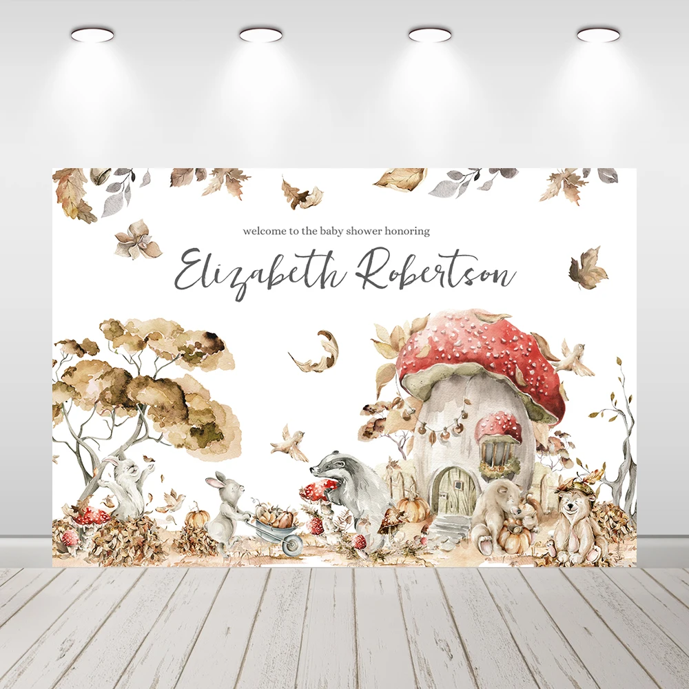 Autumn Mushroom Photography Background for Kids Birthday Decoration Woodland Forest Welcome Banner Backdrop for Photo Studio