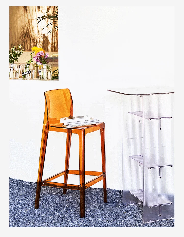 Clear Acrylic Modern Bar Stool Ergonomic Counter Height Chair Stylish Kitchen Island Seating for Home Furniture & Cafe Decor