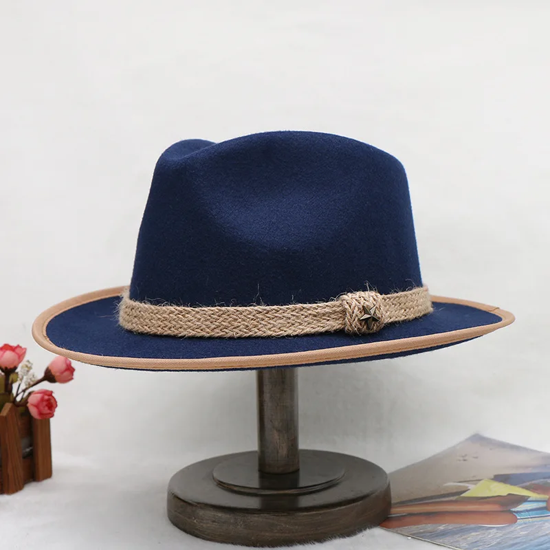 

Hot Sale Men's And Women's Same Style Vintage Top Hat Flower Bow Woolen Fedora Hat Autumn And Winter Felt Cap