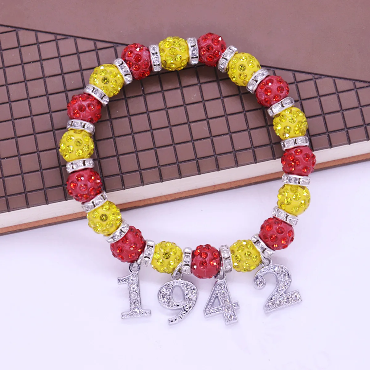 Yellow Red Crystal Beads Women Group Society Eta Phi Beta Greek Sorority Est 1942 Bracelet For Gifts