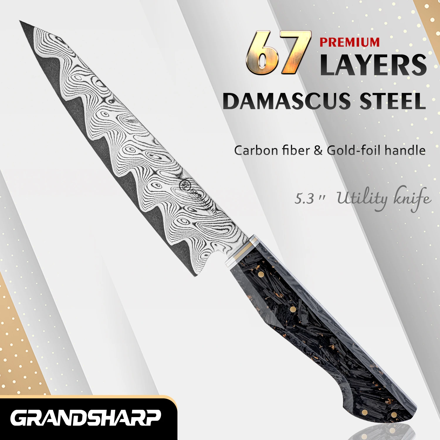 

Grandsharp Premium 5.4"Utility Knife 67 Layers Damascus AUS-10 Steel Cutlery Knife Kitchen Paring Fruit Knives Cooking Knife