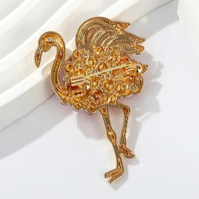 مزاجه الموضة الحيوان كريستال فلامنغو بروش للنساء الملابس معطف اكسسوارات الهدايا #6