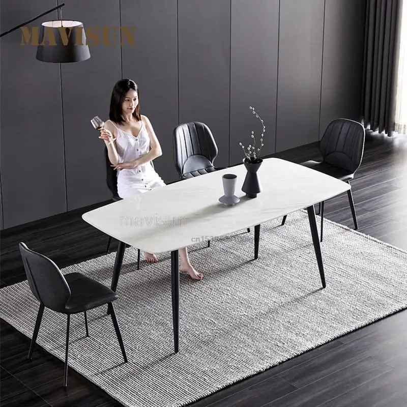 Nordic Natural Marble Dining Table And Chair Combination Rectangular Modern Simple Small Apartment Dining Table For 6 People