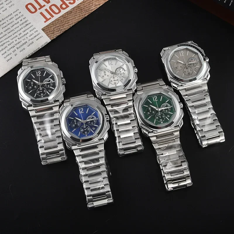 Marca de luxo moda quadrado masculino relógios negócios pulseira aço inoxidável calendário quartzo relógio pulso masculino reloj hombre aaa +