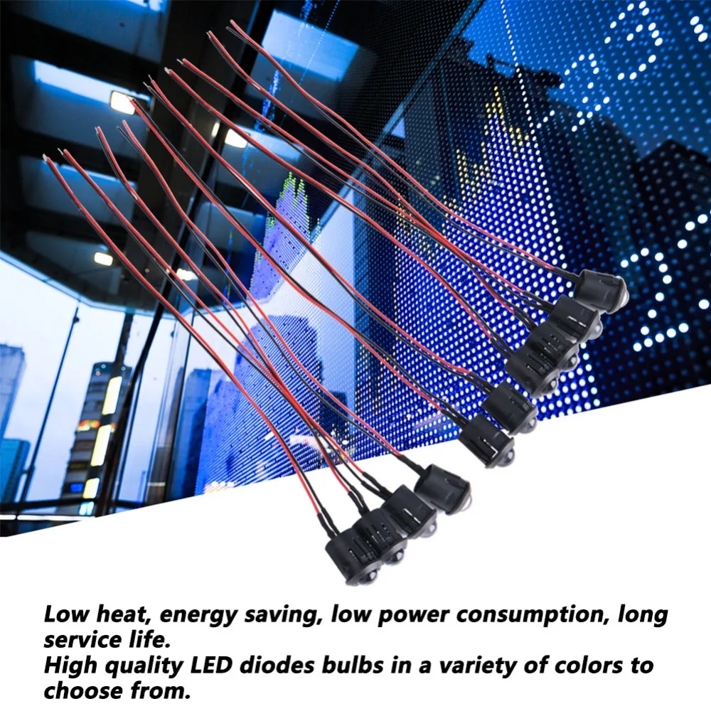 10PCS Low Power 12V LED Light Emitting Diode White 10mm Pre Wired LED Green Constant LED Indication Lighting