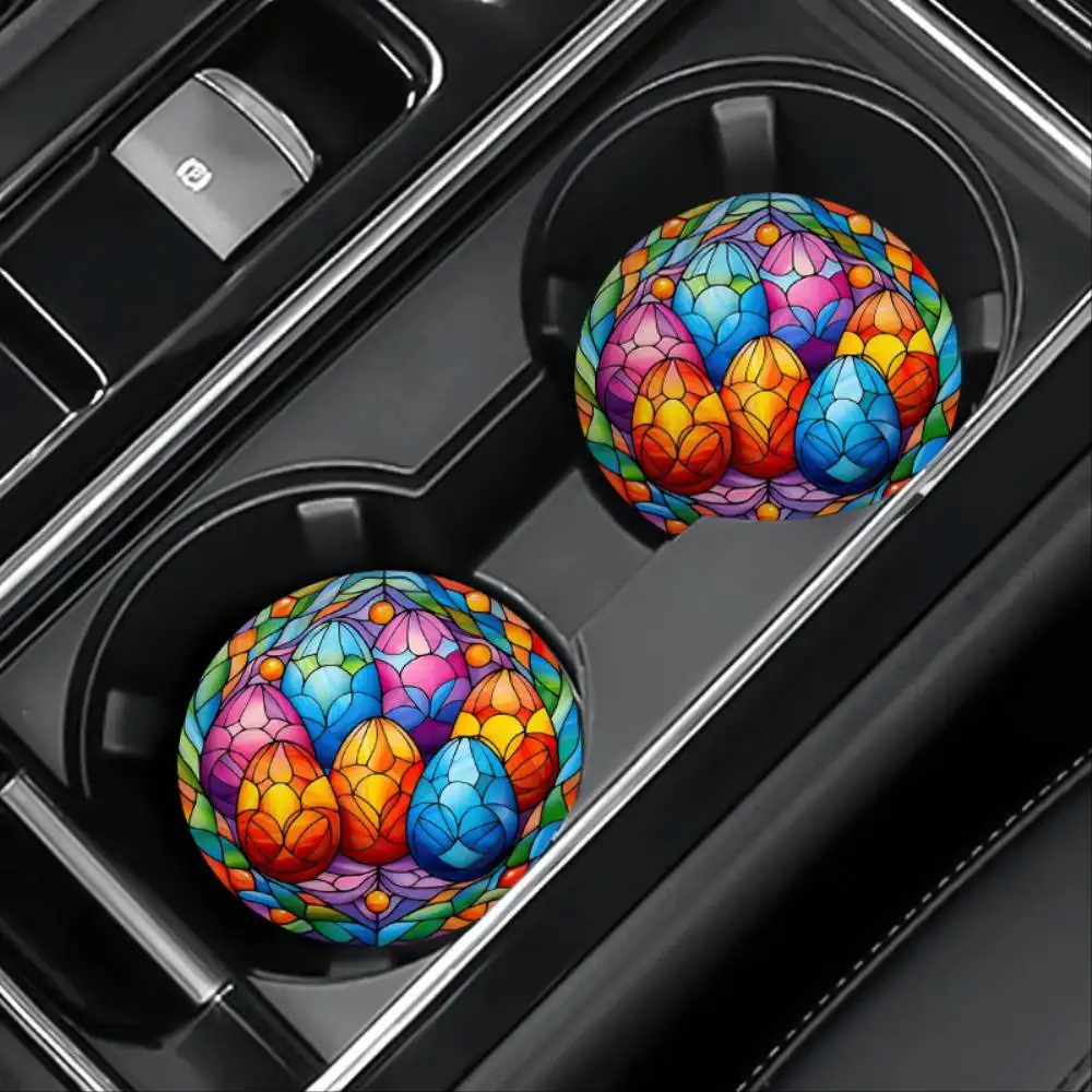 Round Egg Design Car Coaster Set Unique Interior Decor Great Gift For Friends