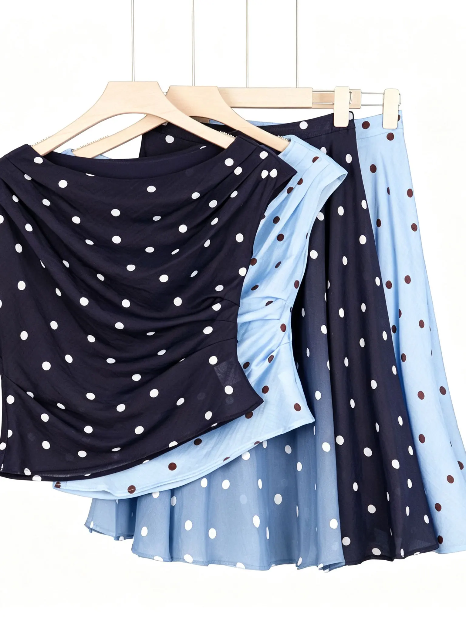 Women's Polka Dot Asymmetrical Shoulder Top And Skirt Set Summer Slimming Two-Piece Suit Fashionable Casual Outfit Combo