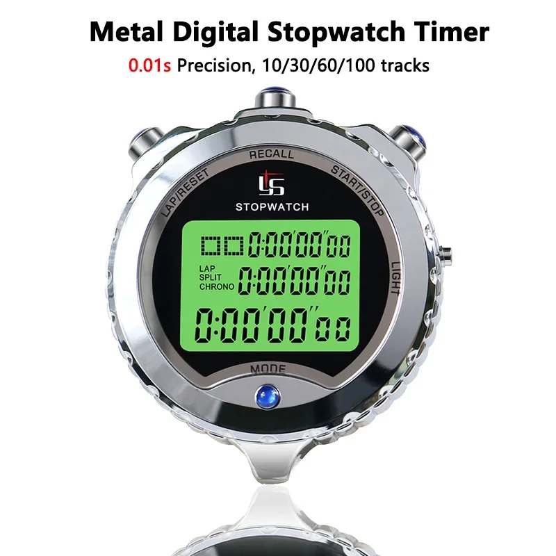 100 Channels Professional Metal Luminous Digital Stopwatch Timer Waterproof Sports Timer Sports Running Training Swimming Timer