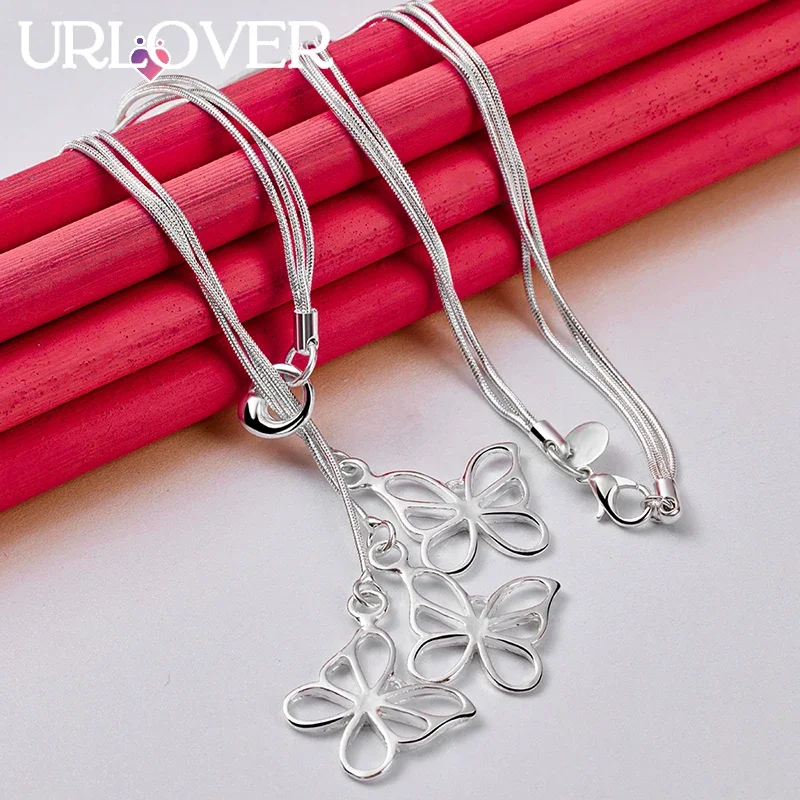 

URLOVER 925 Sterling Silver Necklaces For Woman Tassel Elegant Butterfly Pendant Chain Party Wedding Birthday Fashion Jewelry
