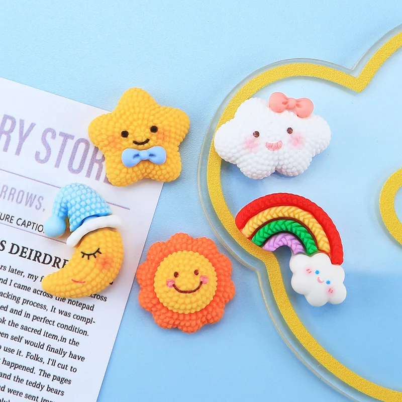 10Pcs Kawaii Cartoon Sky Rainbow Resin DIY Shoes Hat Icebox Barrette Mobile Phone Case Scrapbook Cream Glue Flat Back Resin