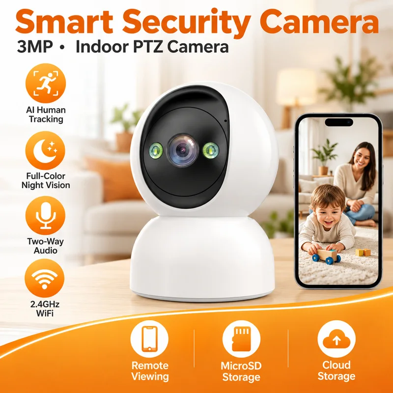 3MP Full HD Smart Indoor Security Camera | Pan/Tilt/Zoom WiFi Home Monitor | Color Night Vision, Two-Way Audio, Motion Detection