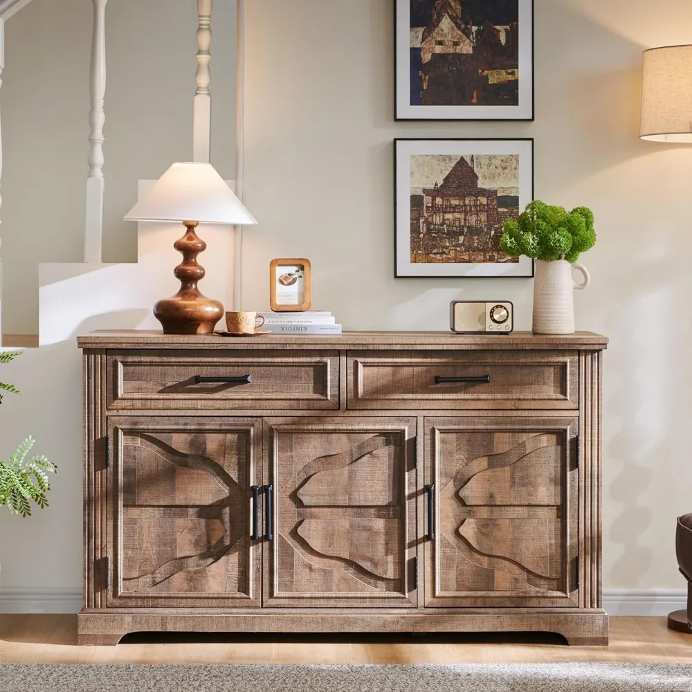 Large Buffet Sideboard Cabinet with 3 Doors and 2 Drawers, Buffet Table Coffee Bar Wine Bar Storage Cabinet for Dining Room