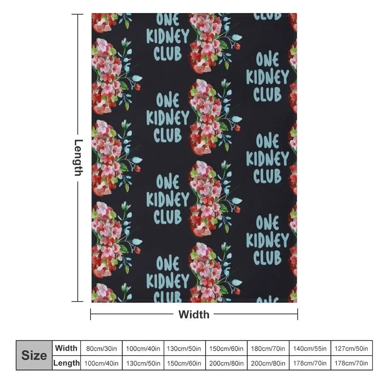 One Kidney Club - Floral kidney Artwork Throw Blanket Summer for babies Large Cute Blankets