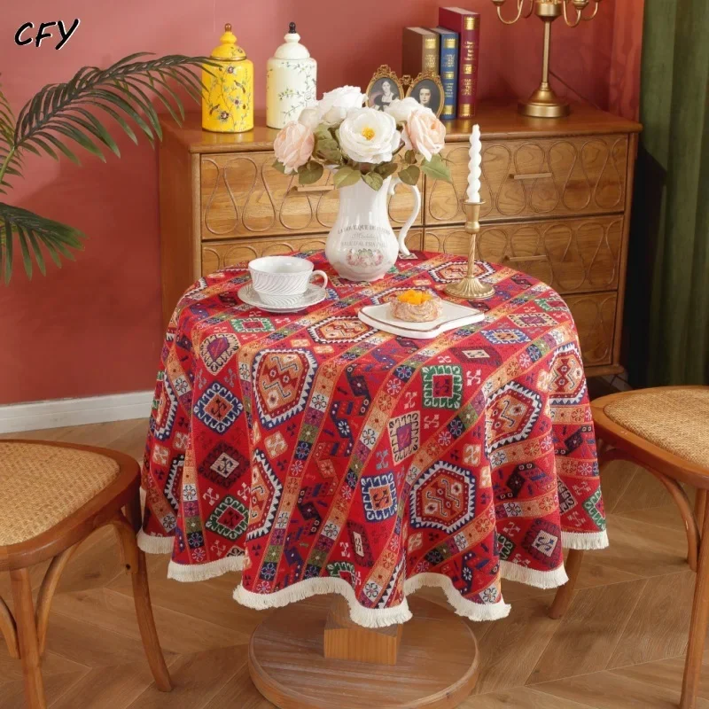 

American Ethnic Style Geometric Round Tablecloth Table Cover Round Chicken Table Cloth Tablecloth for Round Table Map