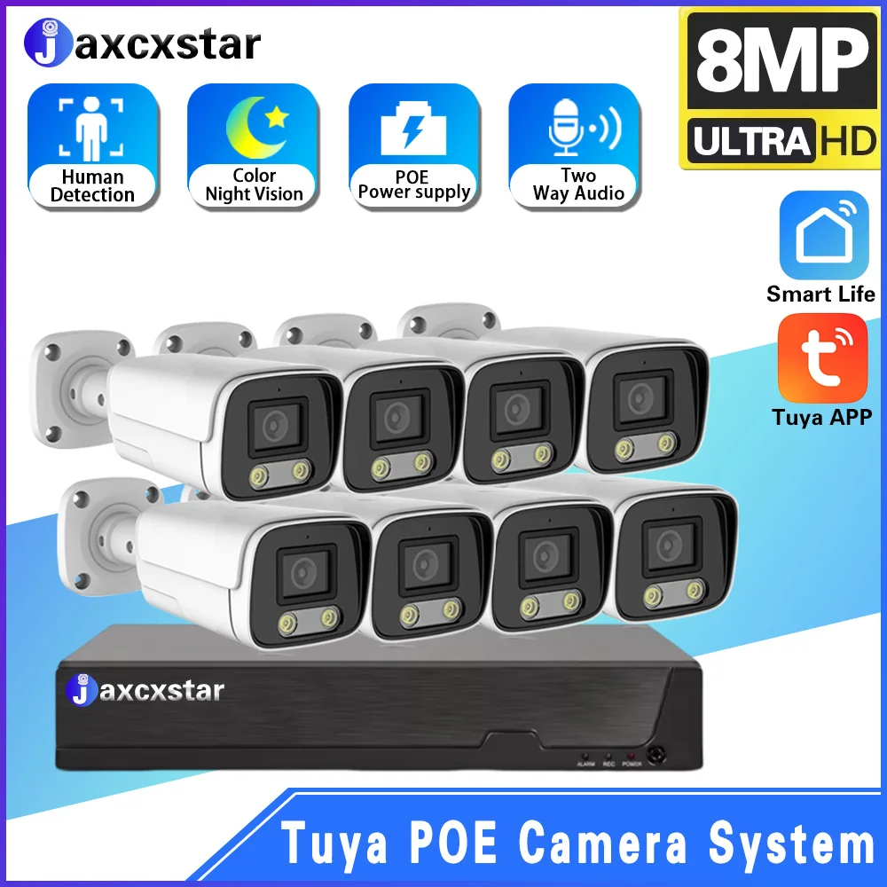 TUYA Smart life 8CH NVR Recorder 4K 8MP CCTV videosorveglianza sistema di telecamere POE registrazione Audio Kit Monitor di sicurezza rilevamento