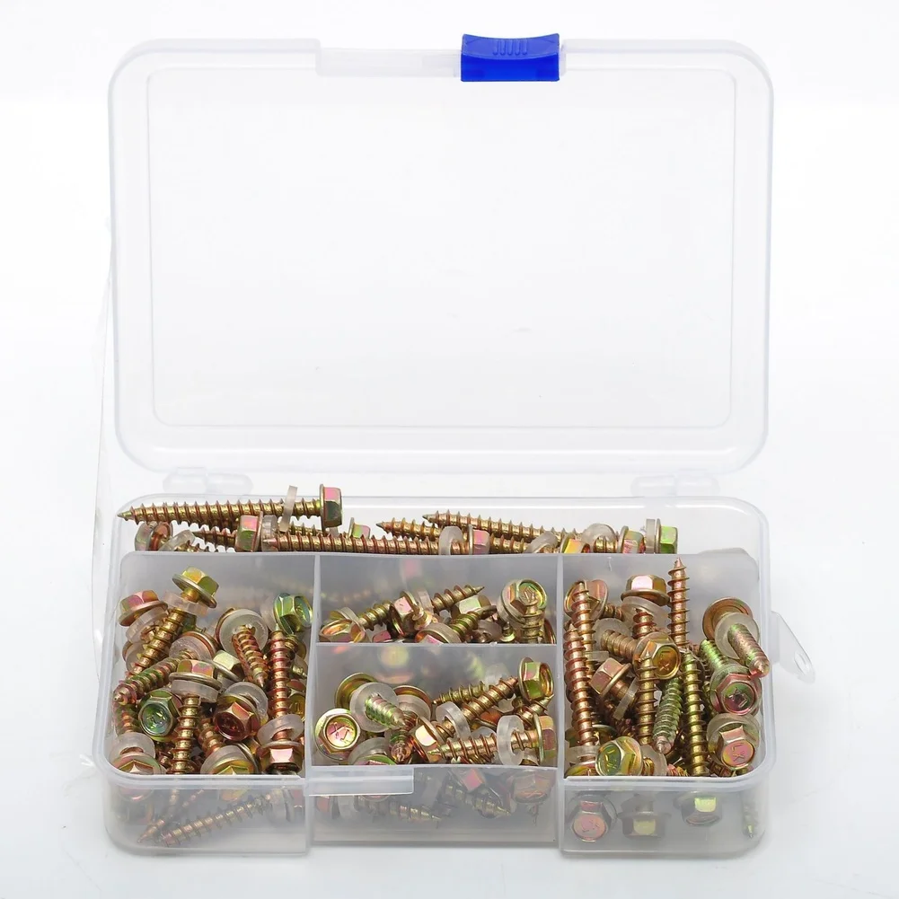 Hex Drive Self Tapping Screws 100pcs Zinc Plated for Use in Carpentry DIY Home Improvement and Industrial Assembly