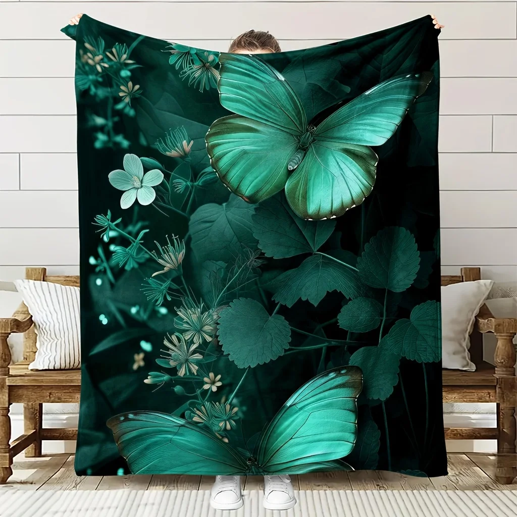 A Comfortable Green Butterfly Fantasy Pattern Blanket, Perfect Gift, Soft High-Definition Digital Print, All-Season, Soft, Breat