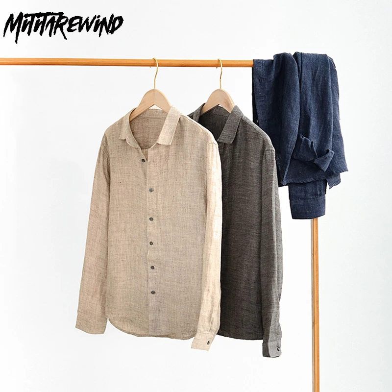 

Pure Linen Shirt Men Spring Summer Daily Casual Long Sleeve Shirts Harajuku Plain Shirt Vintage Clothes Simple Versatile Top Men