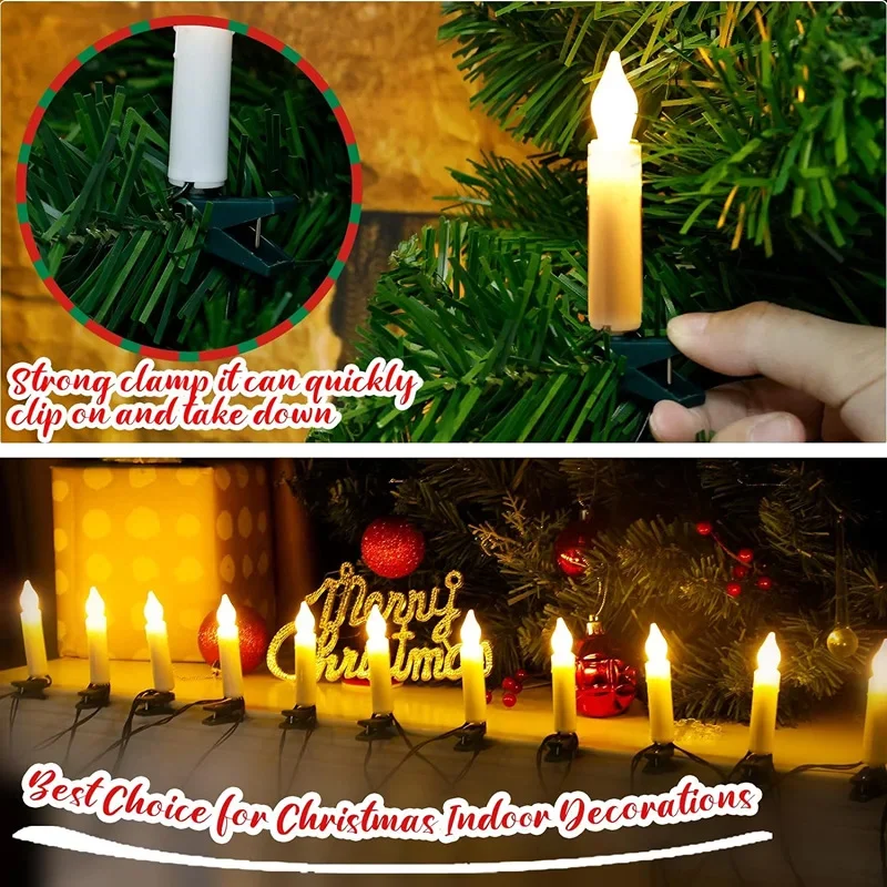 Christmas LED Window Candle 20Pcs Flameless Taper Christmas String Light with Clips for Home Party Xmas Trees Decor