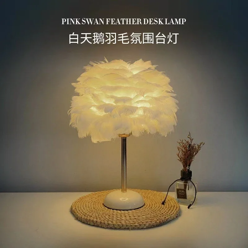 DurableCeramic Feather Table Lamp Night Light Bedroom Bedside Lamp Light Luxury Home Advanced Decoration Romantic Warm Gift
