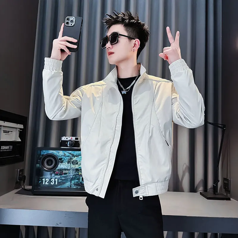 

Куртка-жакет молодежная повседневная однотонная с воротником-стойкой на молнии, весенне-осенняя, укороченная, с длинными рукавами