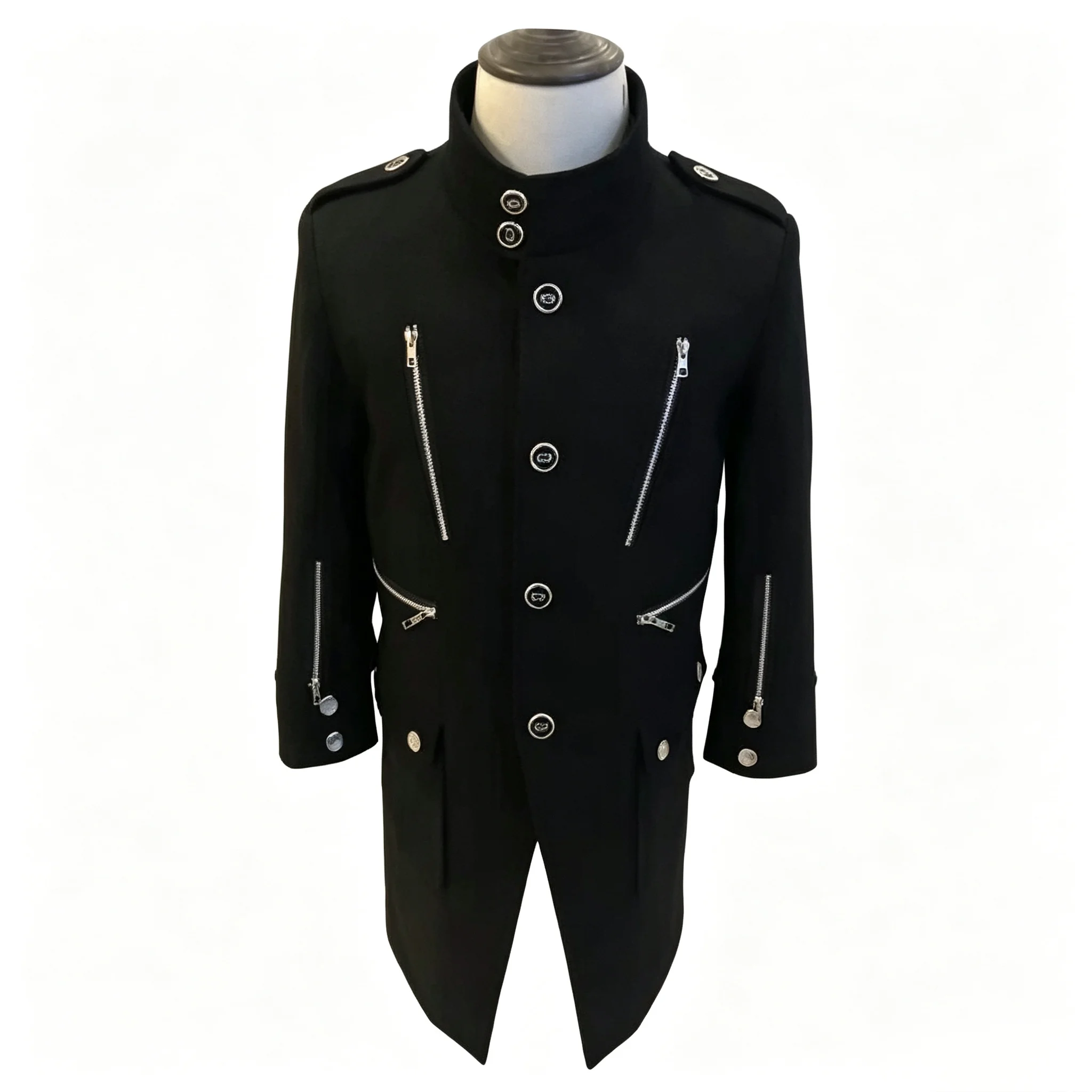 Men Irregular Hem Blazer Gold Button Zipper Detachable Design Long Sleeve Lapel Suit Jacket For Stage Show Party Costumes