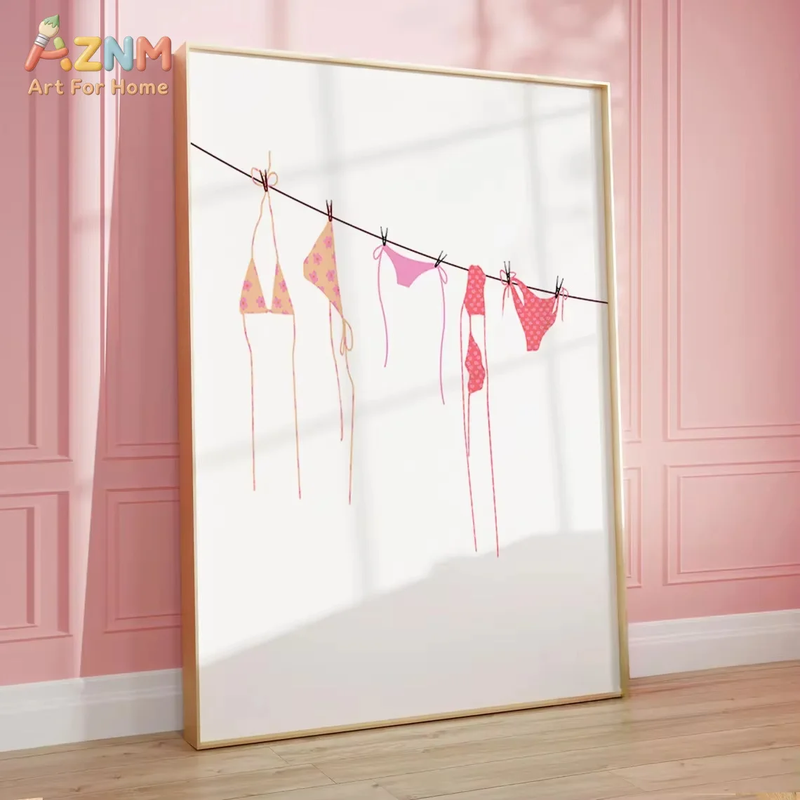 AZNM  Pink Meet Me on The Beach Quote Canvas Print Summer Simple Shell Starfish Bikini Coastal Theme Art Poster for Home Decor