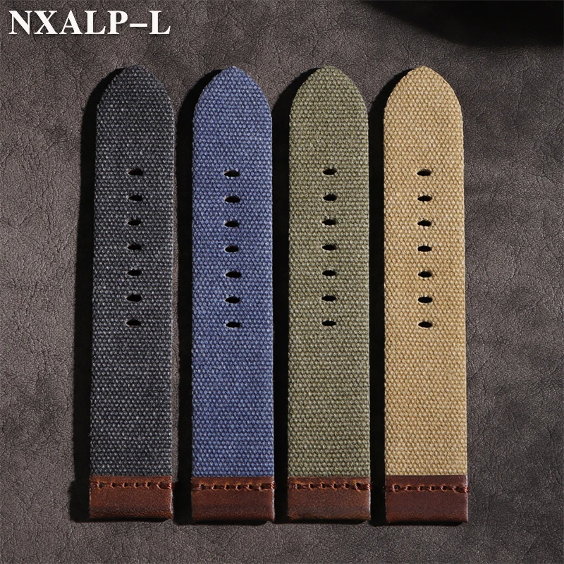 Genuine Leather Nylon Watch Band 20mm 22mm 24mm for Omega for Seiko Strap Denim Fabric Bracelet Men Women Replacement Wristband