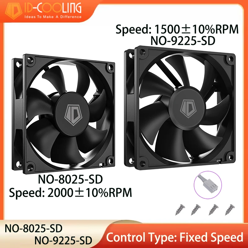 ID-COOLING NO-9225-SD / NO-8025-SD Black 25mm Thick Silent Fan, Very Quiet Motor, 12V 3PIN Fixed Speed Fan For Small Chassis