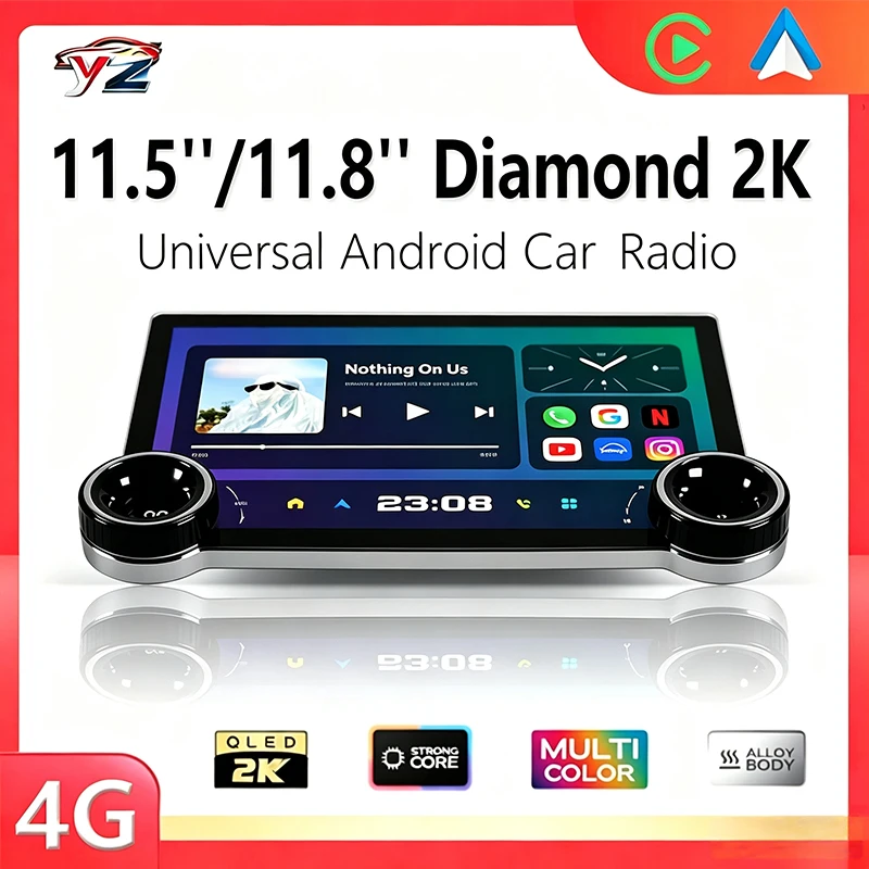 Universal 11.8inch Diamond 2K Screen Android Car Radio 2Din Multimedia Player Double Knob Carplay Android Auto GPS Car Audio