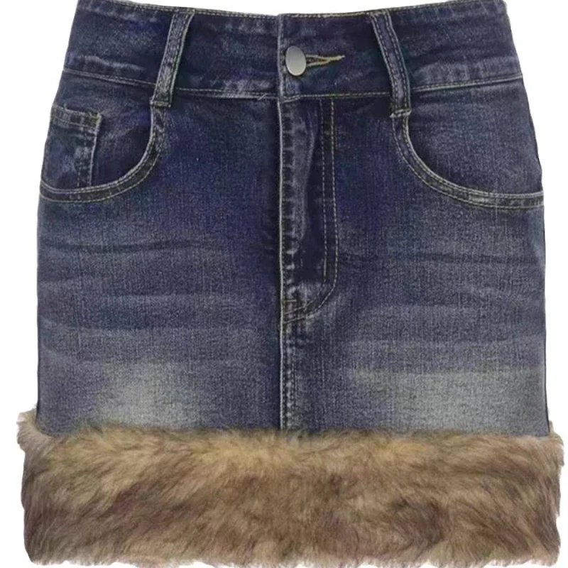 European American Fashion Ins Women's Hairy Edge Denim Short Skirt Design Sense Retro Versatile Spicy Girl Outfit Denim Skirt