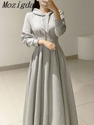 Autumn Korean Hoodies Collar Simple Long Sleeve Women Dress Winter Solid Color Loose Pockets Female Ladies Dresses Vestidos