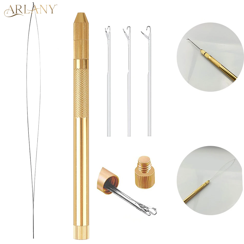 

ARLANY 4 в 1, набор крючков для вязания волос, кольца с микробусинами, петля для вытягивания волос, игольчатый нитевдеватель, разборный петлитель для наращивания волос