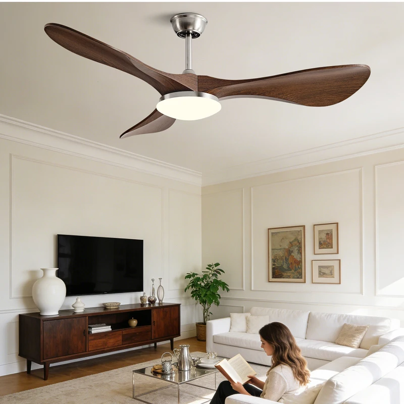 42/52/60 Inch 3 Blade DC Ceiling Fan With LED Light and Remote Control for Coffee Shop Home Hotel Office