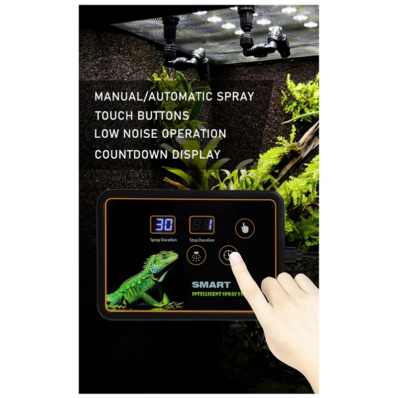 

PORK-New Reptile Intelligent Spray System Fogger Terrarium Humidifier Electronic Timer Automatic Mist Rain Forest Kit EU Plug