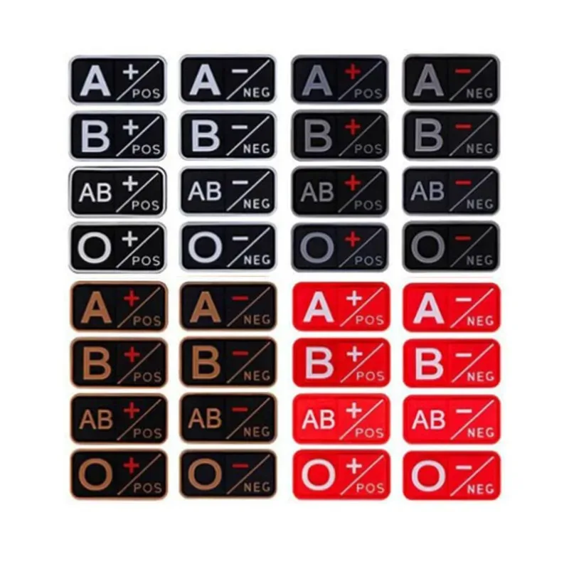 A B AB O Rh + - Positive Negative 3D PVC Blood Type Patch Military Hook and Loop Sew on Patches Badge for Backpacks 5x2.5cm