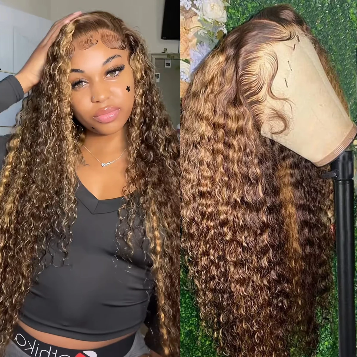 

Deep Wave Highlight Lace Front Curly 13x4 13x6 hd Lace Frontal Wigs 100% Human Hair PrePlucked P1B30 Ombre Colored Wig for Women