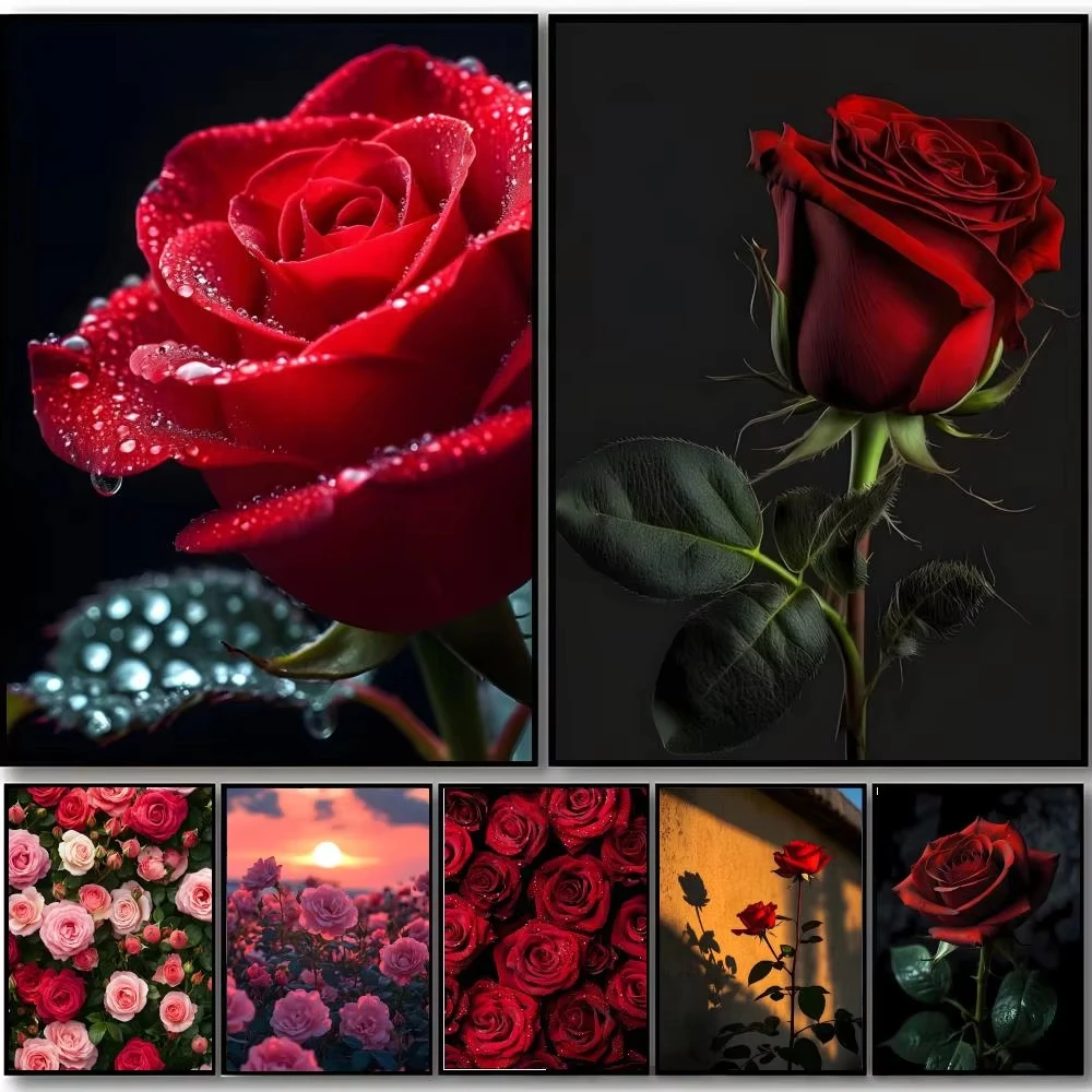Art Craft Rose - ชุดภาพวาดเพชร 5D DIY ลายดอกกุหลาบโรแมนติกสุดหรู งานศิลปะประดับเพชรเต็มพื้นที่ ตกแต่งผนัง