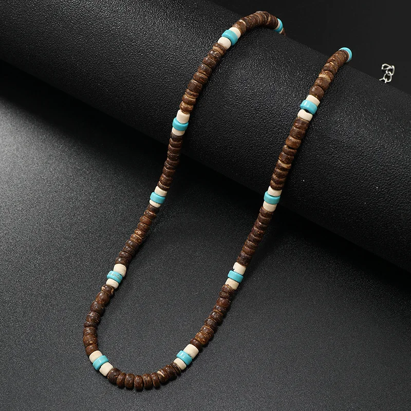 Naszyjnik dla mężczyzn New Vintage Coconut Shell Coconut Turquoise Naszyjnik, męski naszyjnik Surf Resort Collarbone — zdjęcie 4