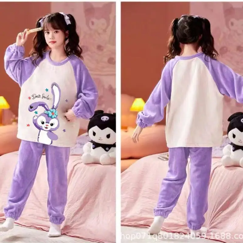 

Комплект из 2 предметов: пижама для детей из кораллового флиса с длинными рукавами и брюками, милый дизайн, мягкая, теплая, уютная, с аниме-персонажами, мультяшными персонажами, в стиле кавайи, с Стичем