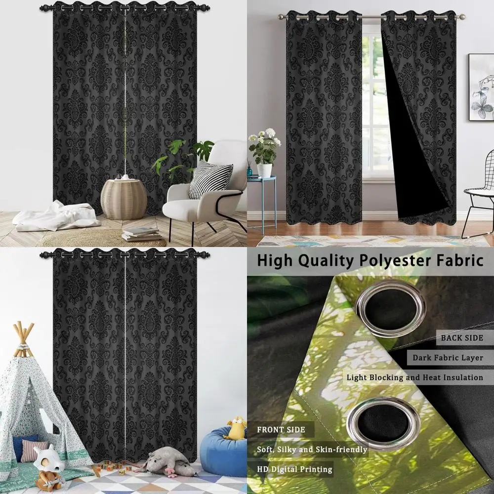 

Винтажные плотные шторы с цветочным принтом, дамасский узор, 42x108 дюймов, набор из 2 панелей для гостиных